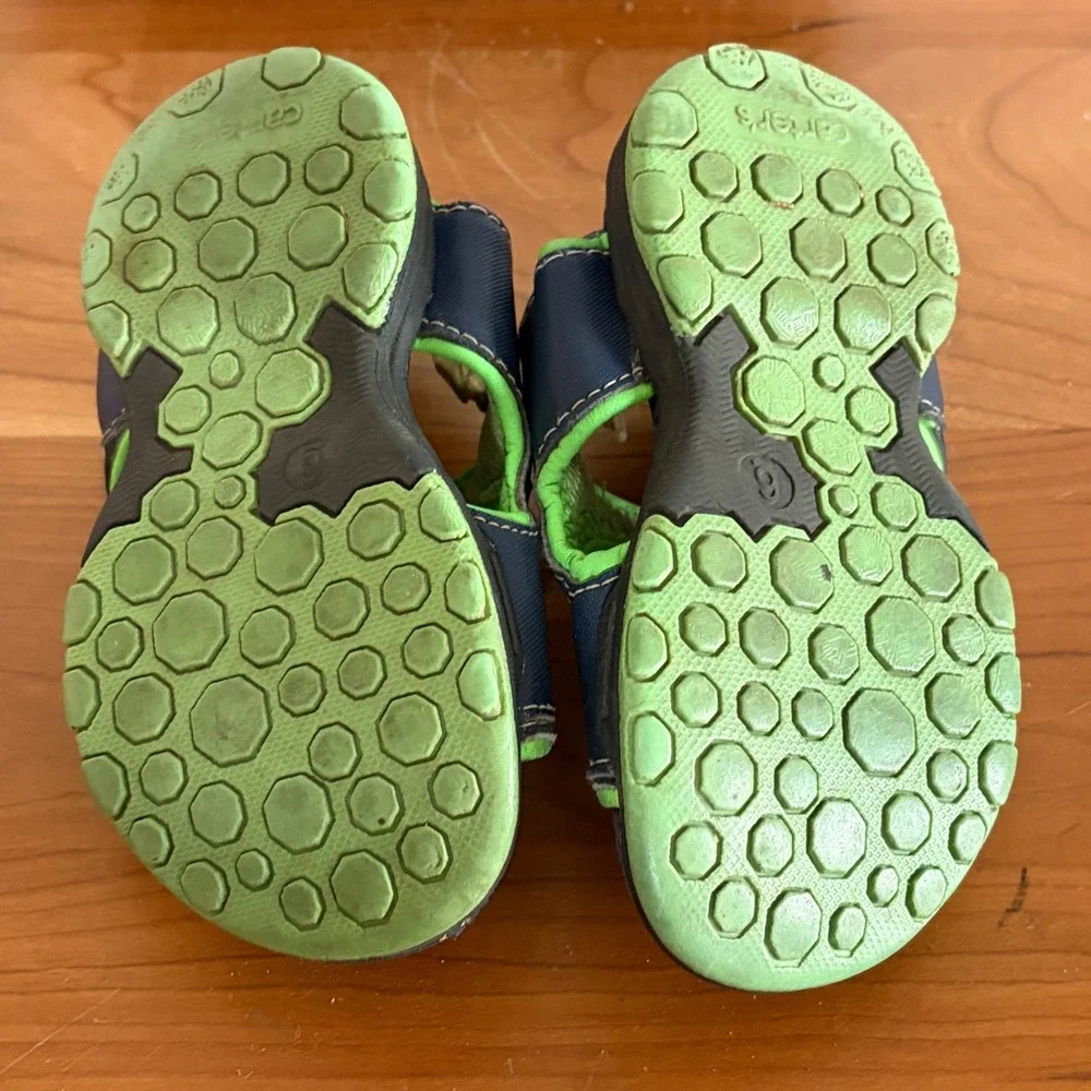 Carters Toddler Boys Navy Blue Neon Green Athletic Sandals Size 6 Hook Loop